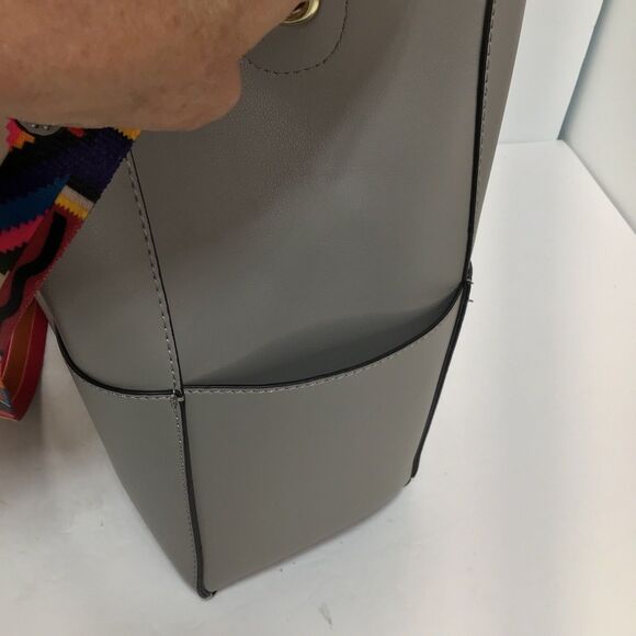 MERSI Vegan Demi Bucket Purse Colorful Strap Boho Crossbody Taupe Gray - Picture 9 of 16